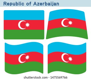 Flag of Azerbaijan. Flag icon set of four different shapes. Vector Illustration.

