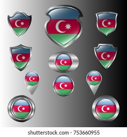 Flag Of Azerbaijan In Metal Shield And Button Collection
