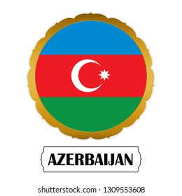 Flag of Azerbaijan with name icon, Golden sticker with flag of the Azerbaijan.vector 