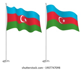 flag of Azerbaijan on flagpole waving in wind. Holiday design element. Checkpoint for map symbols. Isolated vector on white background