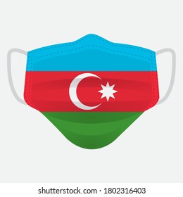 Flag of Azerbaijan on medical face mask Front side vector isolated on white background. EPS.file. Medical face mask concept protect people in country from virus.