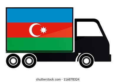 The flag of Azerbaijan painted on the side of the silhouette of a truck