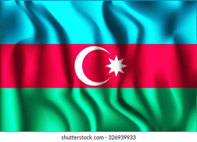 Flag of Azerbaijan. Rectangular Shape Icon with Wavy Effect