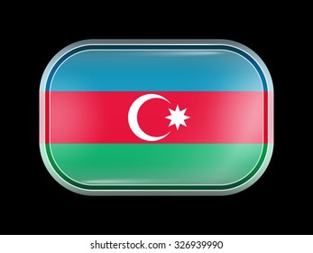 Flag of Azerbaijan. Rectangular Shape with Rounded Corners. This Flag is One of a Series of Glass Buttons
