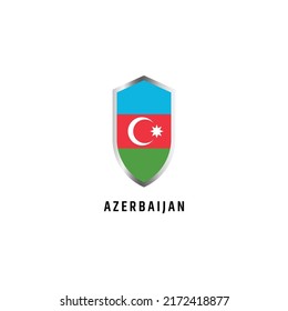 Bandera de Azerbaiyán con icono de escudo ilustración vectorial plana