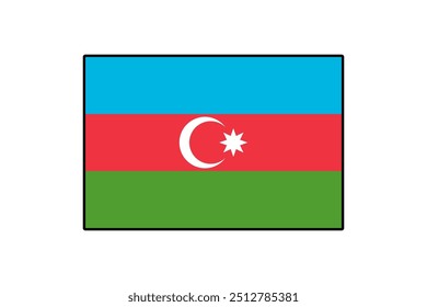 The flag of Azerbaijan showcases three horizontal stripes in blue, red, and green with a white crescent and an eight-pointed star at the center, representing the nation's heritage and identity.