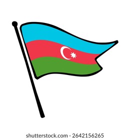 Flag of Azerbaijan. Azerbaijan flag vector illustration icon design in the hand-drawn style. Fluttering flagpole flag.