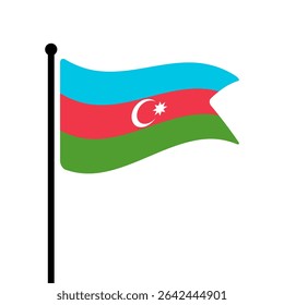 Flag of Azerbaijan. Azerbaijan flag vector illustration icon design. Fluttering flagpole flag.