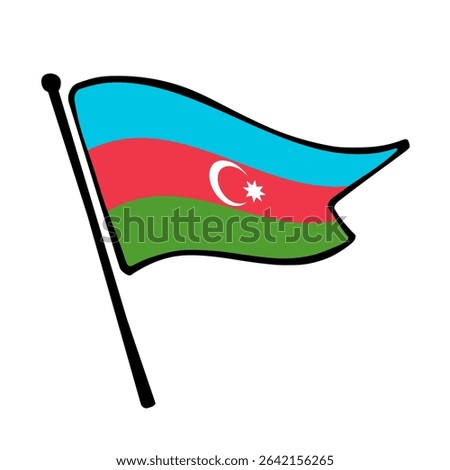 Flag of Azerbaijan. Azerbaijan flag vector illustration icon design in the hand-drawn style. Fluttering flagpole flag.