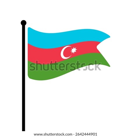 Flag of Azerbaijan. Azerbaijan flag vector illustration icon design. Fluttering flagpole flag.