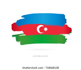 Flag of Azerbaijan. Vector illustration on white background. Beautiful brush strokes. Abstract concept. Elements for design.