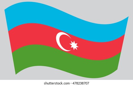 Flag of Azerbaijan waving on gray background. Azerbaijani national flag.