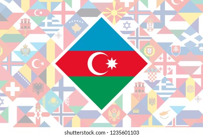 Flag background of European countries with big flag of Azerbaijan in the centre for Football competition
