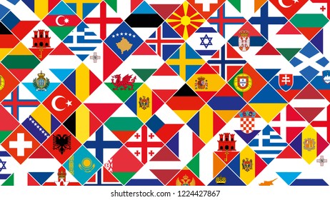 Flag background of European countries for Football competition, vector flag set.