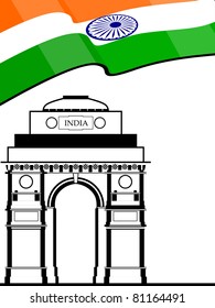 flag background with india gate, illustration
