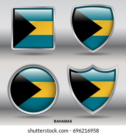 Flag of Bahamas in 4 shapes collection with clipping path