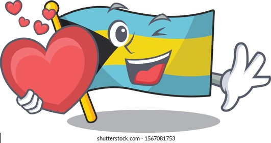 Flag bahamas cartoon with in holding heart character