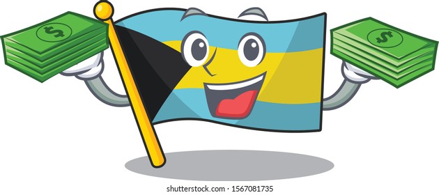 Flag bahamas cartoon with in holding money character