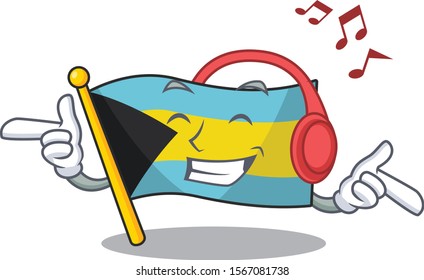 Flag bahamas cartoon with in listening music character