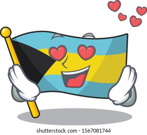 Flag bahamas cartoon with in in love character