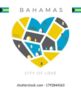 Flag of Bahamas with heart shaped landscape : Vector Illustration