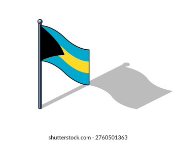 The flag of The Bahamas isometric vector illustration with shadow Bahamian flag