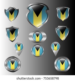 Flag Of Bahamas In Metal Shield And Button Collection
