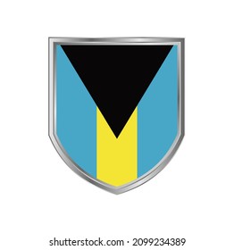 Flag of Bahamas with metal shield frame