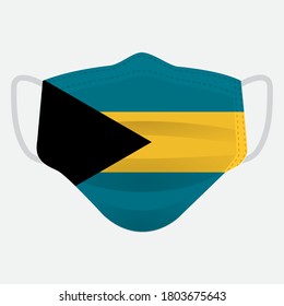 Flag of the Bahamas on medical face mask Front side vector isolated on white background. EPS.file. Medical face mask concept protect people in country from virus.