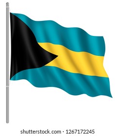 Flag of Bahamas with flag pole waving in wind. Vector illustration