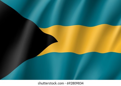 Flag Bahamas realistic icon. State insignia of the nation in realistic style on the entire page. Waving state flag. National symbol in the form of a vector illustration
