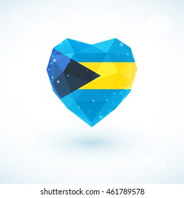 Flag of Bahamas in shape of diamond glass heart in triangulation style for info graphics, greeting card, celebration of Independence Day, printed materials 