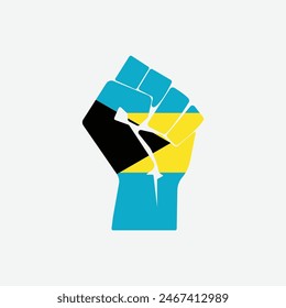 Flag of The Bahamas in the shape of raised hand sign isolated on background. Fist symbol modern, simple, vector, icon for website design, mobile app, ui. Vector Illustration