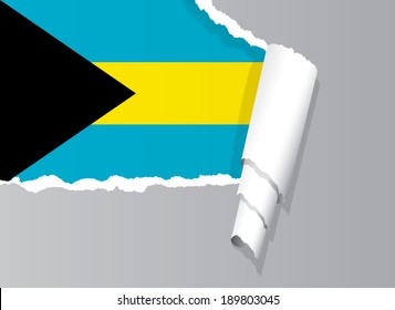 Flag of Bahamas under ripped paper vector illustration.