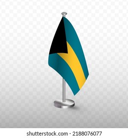 Flag of Bahamas. Vector illustration of a flag with flagpole on a transparent background (PNG).