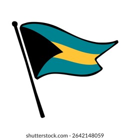 Flag of Bahamas. Bahamas flag vector illustration icon design in the hand-drawn style. Fluttering flagpole flag.