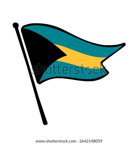 Flag of Bahamas. Bahamas flag vector illustration icon design in the hand-drawn style. Fluttering flagpole flag.