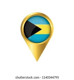 Flag of Bahamas.symbol check in Bahamas, golden map pointer with the national flag of Bahamas in the button. vector illustration.