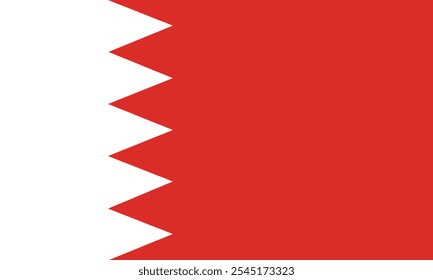 The flag of Bahrain consists of a white band on the left, separated from a red area on the right by five triangles that serve as a serrated line