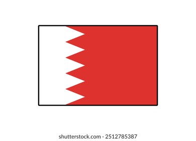 The flag of Bahrain features a red field with a white serrated band on the left side, symbolizing the country's heritage and history. This flag represents Bahrain's identity and unity.