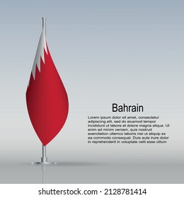 Flag of Bahrain hanging on a flagpole stands on the table. Vector illustration