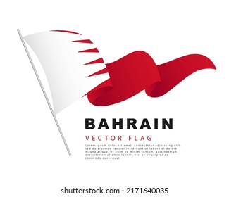 La bandera de Bahréin cuelga de un asta de bandera y flauta en el viento. Ilustración vectorial en un fondo blanco. Logo colorido de la bandera bahreiní.