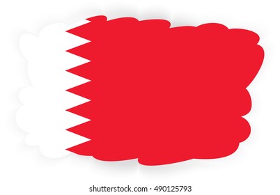Flag of Bahrain, officially the Kingdom of Bahrain. Vector illustration of a stylized flag. Cloud with shadow. Element for infographics.