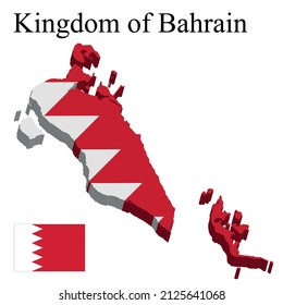 Bandera de Bahréin en un mapa 3d sobre fondo blanco. Ilustración del vector