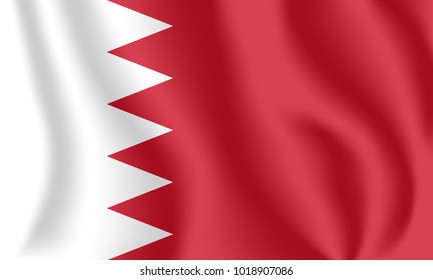 Flag of Bahrain. Realistic waving flag of Kingdom of Bahrain. Fabric textured flowing flag of Bahrain.