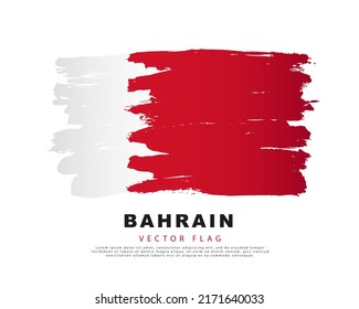 La bandera de Bahréin. Pinceladas rojas y blancas dibujadas a mano. Ilustración vectorial en un fondo blanco. Logo colorido de la bandera bahreiní.
