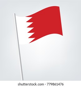 Flag of Bahrain , Bahrain flag waving isolated vector illustration,vector waving simple triangle Bahraini flag on slanted silver pole - icon of Bahrain with metal stick.