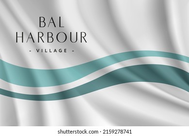 Flag of Bal Harbour, Florida, USA. Realistic waving flag of Bal Harbour vector background.