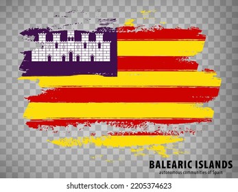 Flag of Balearic Islands brush strokes. Flag Balearic Islands on transparent background for your web site design, app, UI. Kingdom of Spain. Stock vector.  EPS10.