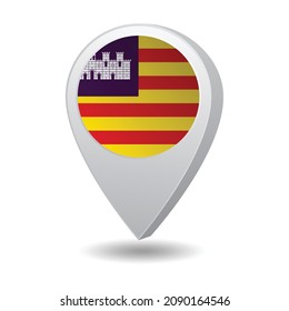 Flag of Balearic Islands of Spain on marker map. Vector illustration